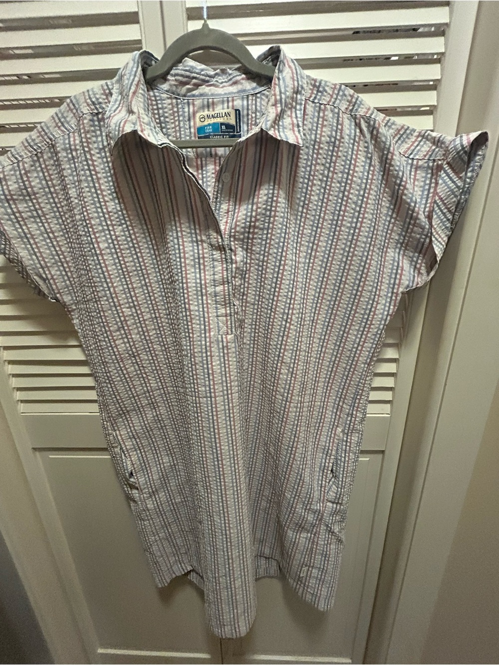 Magellan Outdoors White Multistripe Short Sleeve Dress